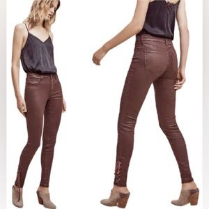 Anthropologie Pilcro Coated Vegan Lace Up Jeans Burgundy